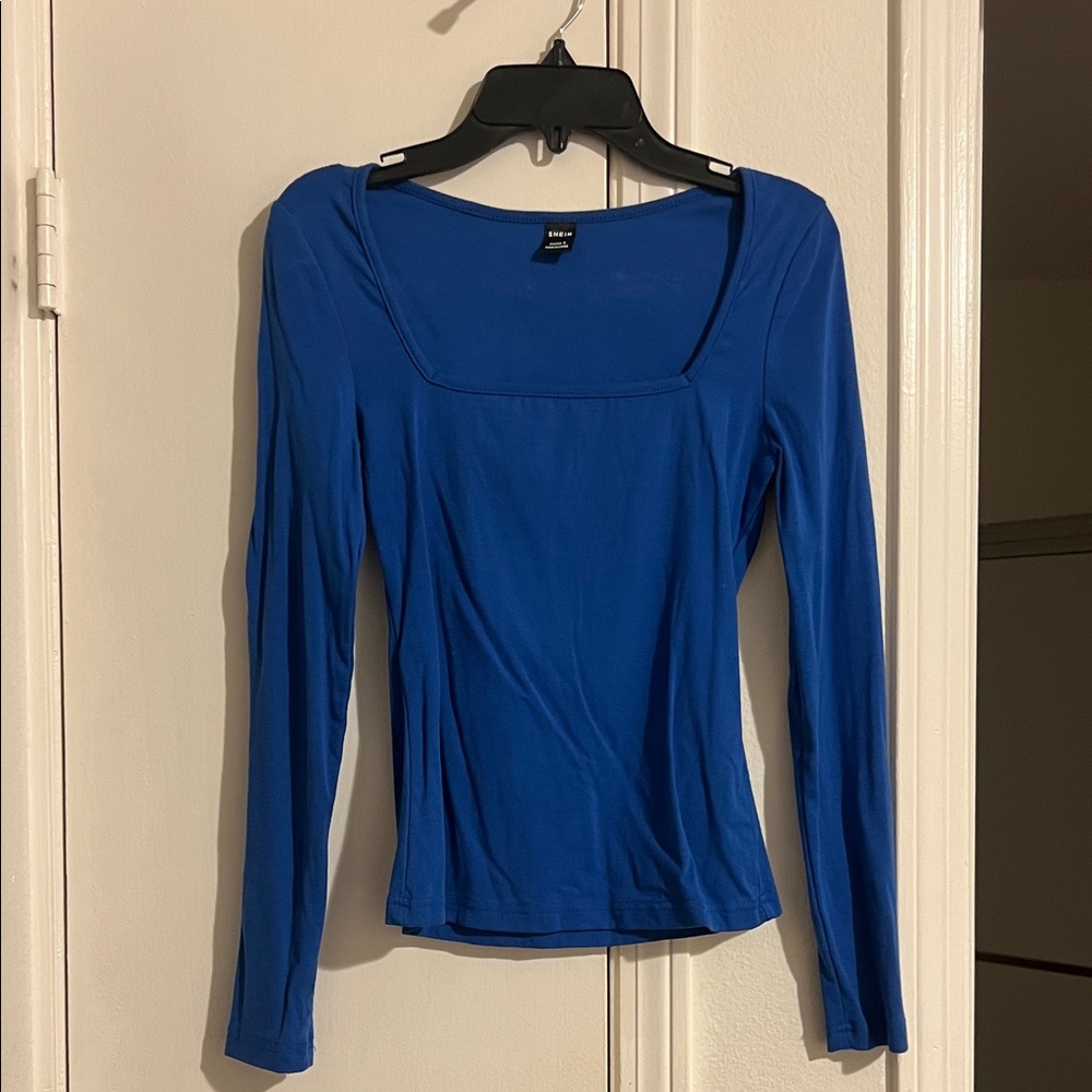 SHEIN Royal Blue Square Neck Long Sleeve Top